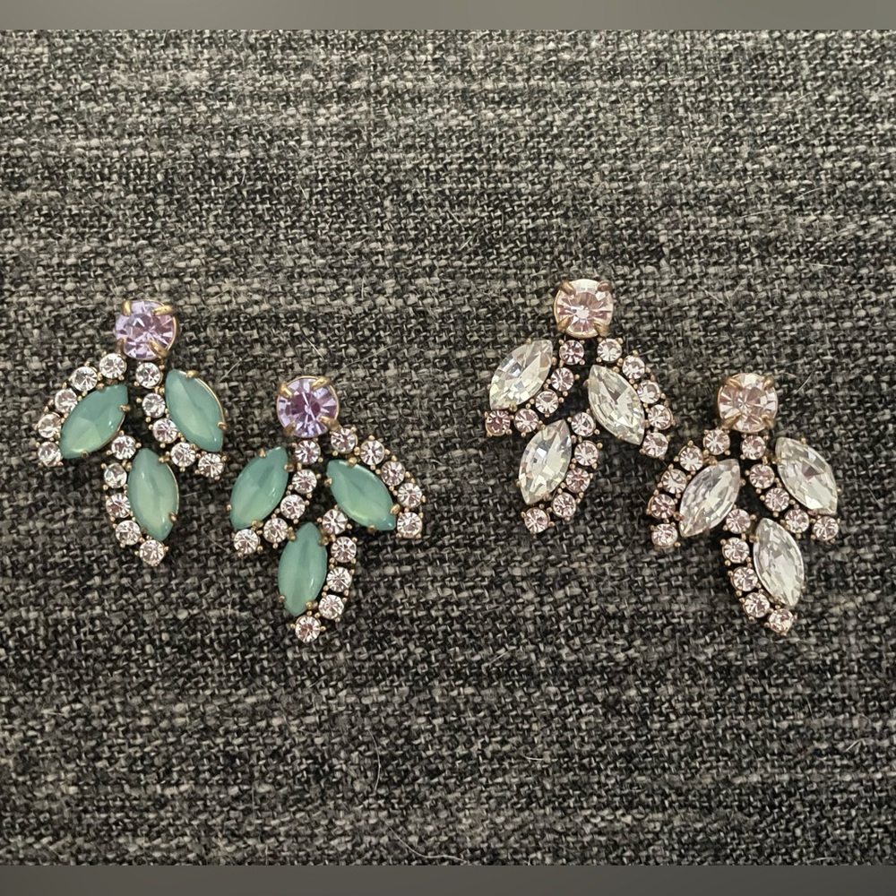 TWO x J. Crew Crystal Leaf Stud Earrings | Approx 1.5”